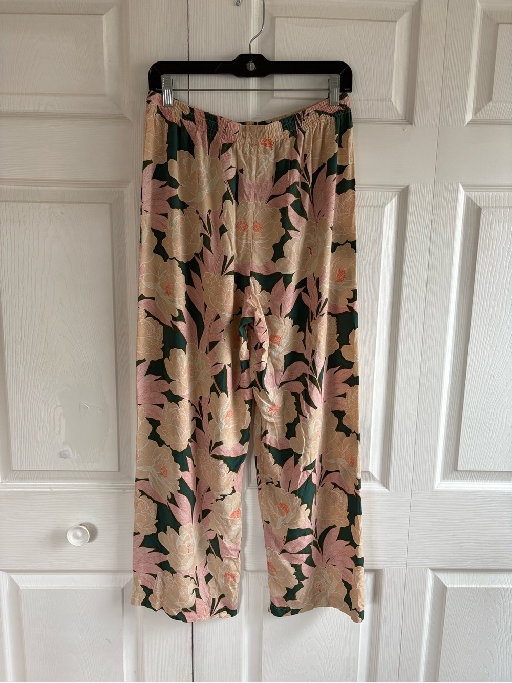 Anthropologie Black Rainn‎ Pink Green Floral Boho Garden Pull On Pants M Peony - Picture 4 of 8